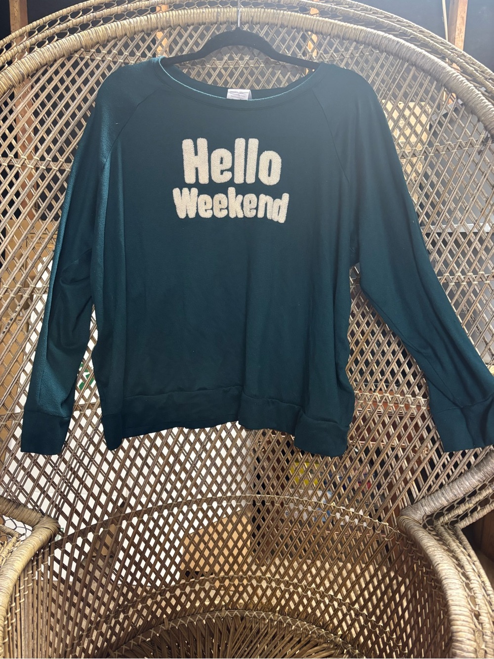 Secret Treasures Teal Pullover with Cream Chenille Lettering